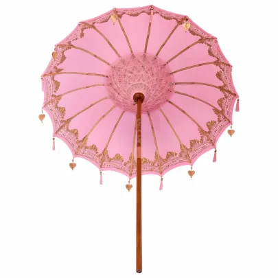 Umbrelă Balineză Roz 260 cm - Bumbac și Lemn Masiv