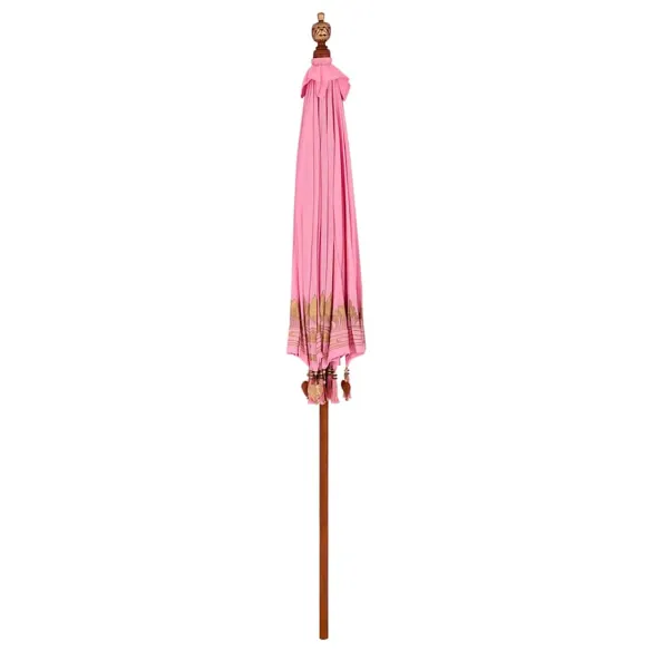 Umbrelă Balineză Roz 260 cm - Bumbac și Lemn Masiv
