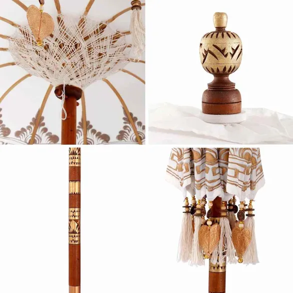 Parasol Balinez 260 cm - Lemn Masiv, Bumbac, Livrare Gratuită