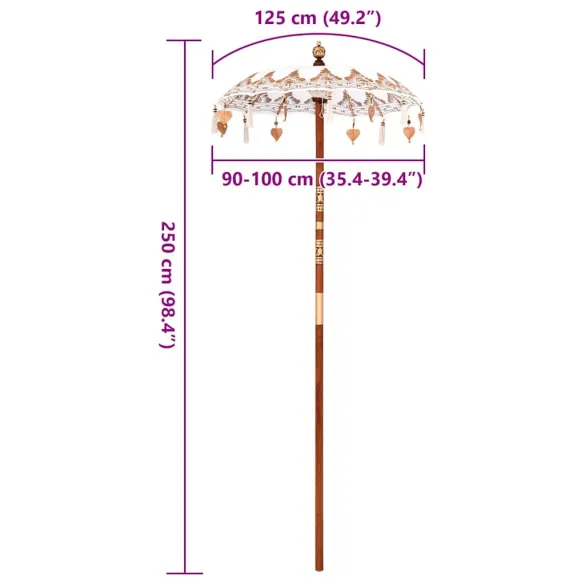 Parasol Balinez 260 cm - Lemn Masiv, Bumbac, Livrare Gratuită