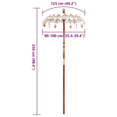 Parasol Balinez 260 cm - Lemn Masiv, Bumbac, Livrare Gratuită