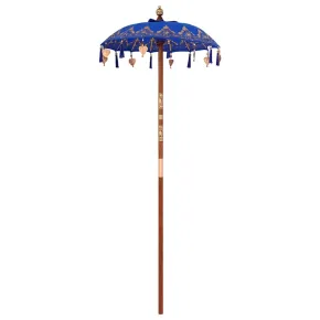 Parasol Balinez Albastru 260 cm din Bumbac și Lemn Masiv