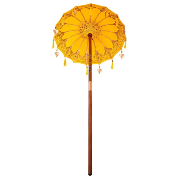 Parasol Balinez Galben 260 cm din Bumbac și Lemn Masiv