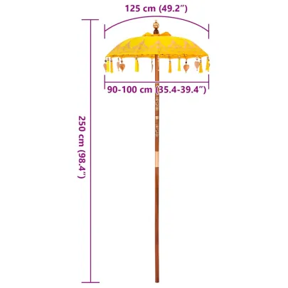 Parasol Balinez Galben 260 cm din Bumbac și Lemn Masiv