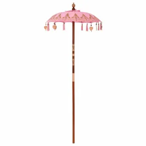 Parasol Balinez Roz 260 cm - Lemn Masiv, Bumbac | Livrare Gratuită