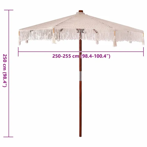 Umbrelă Bohemă 250 cm - Lemn Masiv și Bumbac | Livrare Gratuită