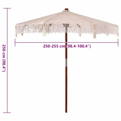Umbrelă Bohemă 250 cm - Lemn Masiv și Bumbac | Livrare Gratuită