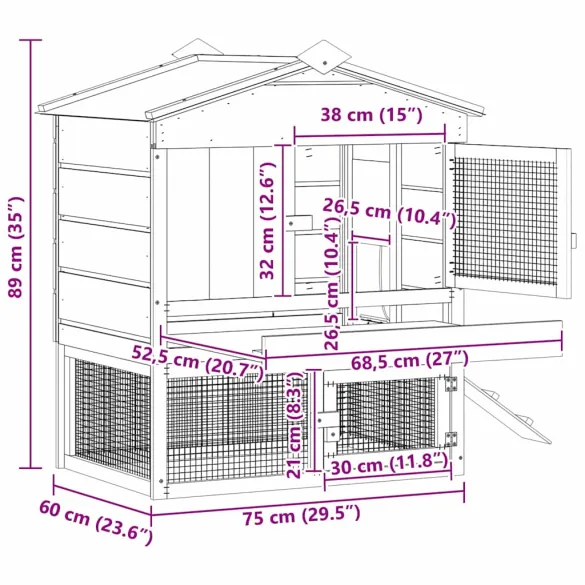 Coadă de Găini din Lemn Masiv de Pin - 75x59x60 cm