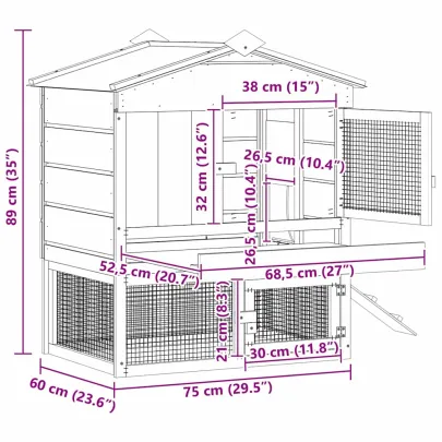 Coadă de Găini din Lemn Masiv de Pin - 75x59x60 cm