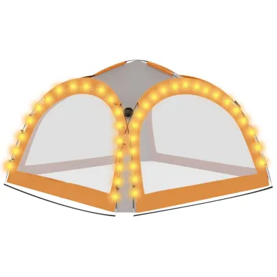 Cort Petrecere cu LED - 4 Pereți - Gri și Portocaliu - 3,6x3,6 m