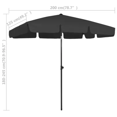 Umbrelă de Plajă Negră cu Protecție UV | 200x125 cm