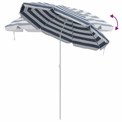 Umbrelă plajă albastru-alb, metalic, 240 cm | Livrare gratuită