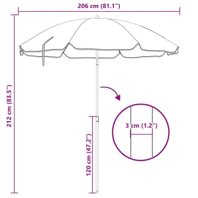 Umbrelă plajă albastru-alb, metalic, 240 cm | Livrare gratuită