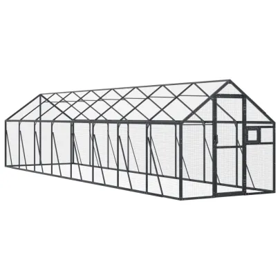 Volieră Păsări Antracit 1,79x8x1,85m Aluminiu | Livrare Gratuită