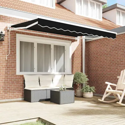 Cortină Retractabilă Manuală Negru 350x200 cm | Ușor de Montat