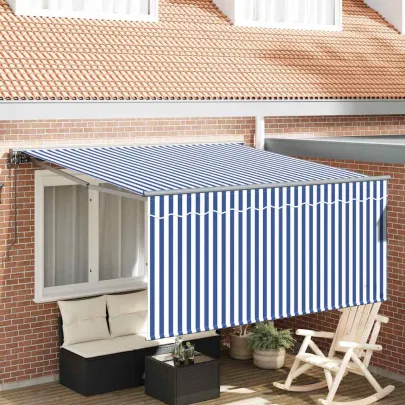 Cortină Retractabilă Exterior 350x250 cm - Albastru și Alb