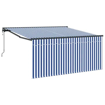 Cortină Retractabilă Exterior 350x250 cm - Albastru și Alb