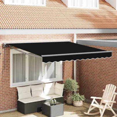 Cortină Retractabilă Manuală Negru 350x250 cm Poliester