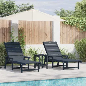 Set 2 Șezlonguri Exterior Bleumarin HDPE | Livrare Gratuită