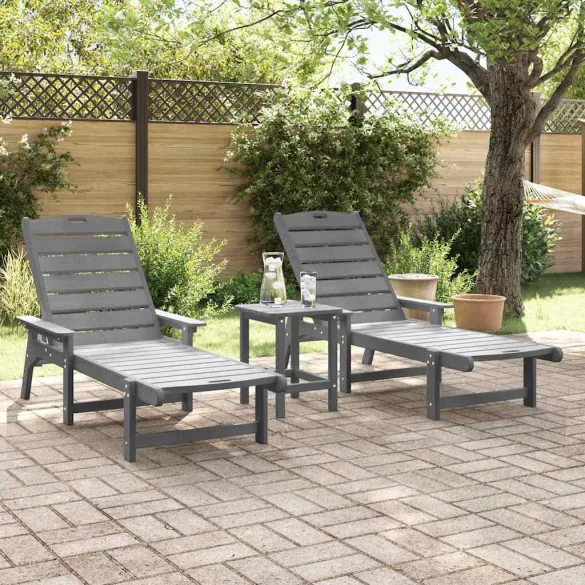Set 2 Șezlonguri Gri HDPE - Livrare Gratuită