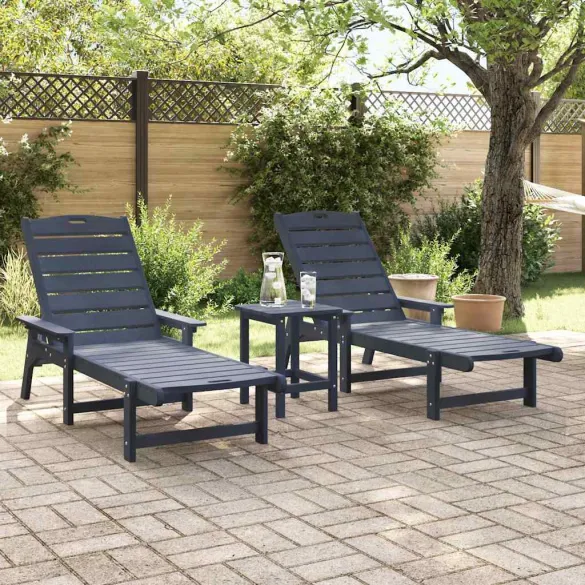 Set Lounge 3 Piese Bleumarin HDPE pentru Exterior