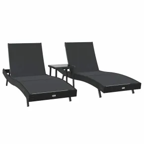 Set Șezlonguri cu Masă Rattan - 3 Piese Negru | Livrare Gratuită 2