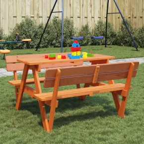 Masă Picnic Copii 4 Locuri cu Umbrelă - Lemn Brad Masiv