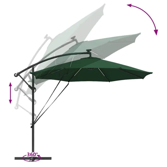 Parasol Banana Brațe Blocare Verde 294x294x248 cm