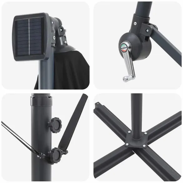 Parasol Banana Brațe Blocare Negru 3x3m - Livrare Gratuită