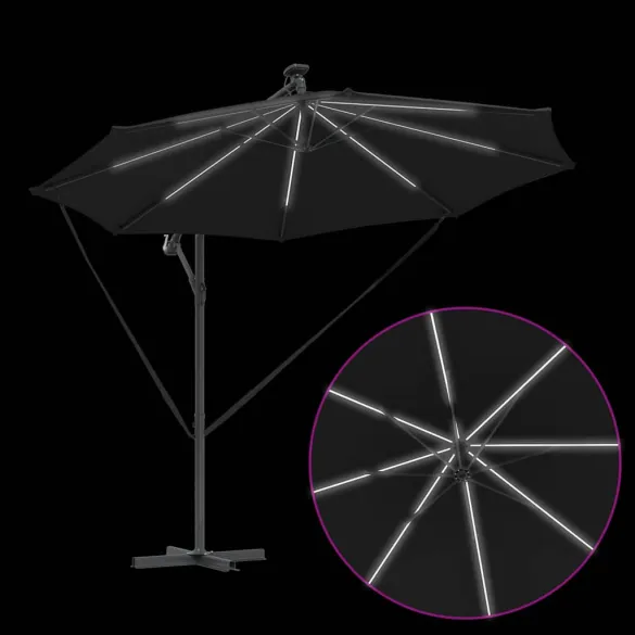 Parasol Banana Brațe Blocare Negru 3x3m - Livrare Gratuită