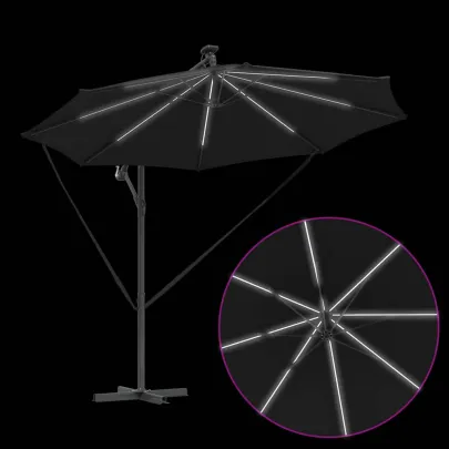 Parasol Banana Brațe Blocare Negru 3x3m - Livrare Gratuită