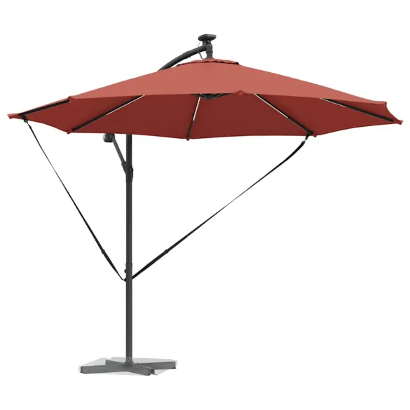 Parasol Banana Terracota cu Blocare și Iluminare Solară Parasol Banana Terracota cu Blocare și Iluminare Solară