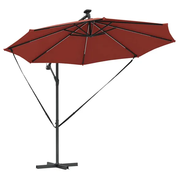 Parasol Banana Terracota cu Blocare și Iluminare Solară Parasol Banana Terracota cu Blocare și Iluminare Solară