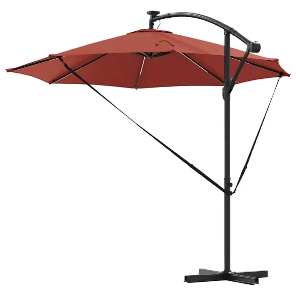 Parasol Banana Terracota cu Blocare și Iluminare Solară Parasol Banana Terracota cu Blocare și Iluminare Solară