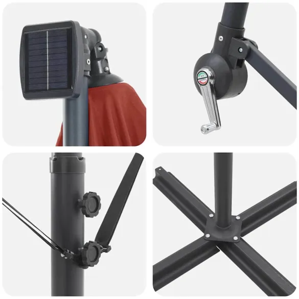 Parasol Banana Terracota cu Blocare și Iluminare Solară Parasol Banana Terracota cu Blocare și Iluminare Solară