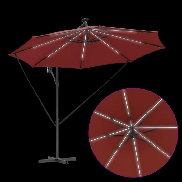 Parasol Banana Terracota cu Blocare și Iluminare Solară Parasol Banana Terracota cu Blocare și Iluminare Solară