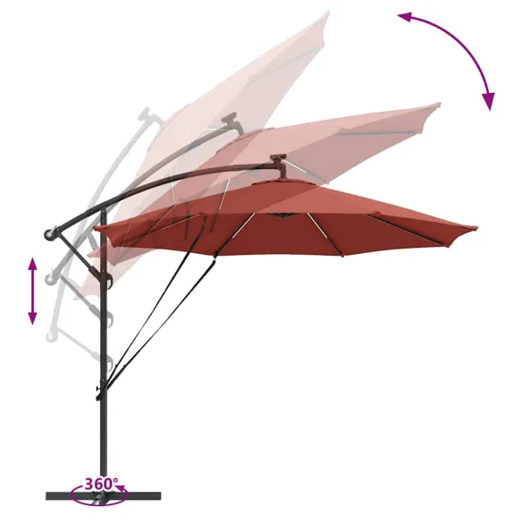 Parasol Banana Terracota cu Blocare și Iluminare Solară Parasol Banana Terracota cu Blocare și Iluminare Solară
