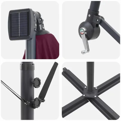 Parasol Banana Roșu Bordo cu LED Solar | Livrare Gratuită