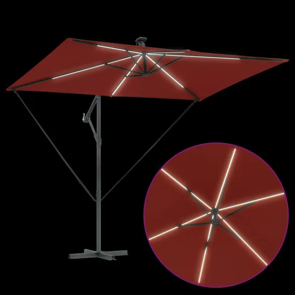 Parasol Banana Terracota cu LED Solar - Livrare Gratuită