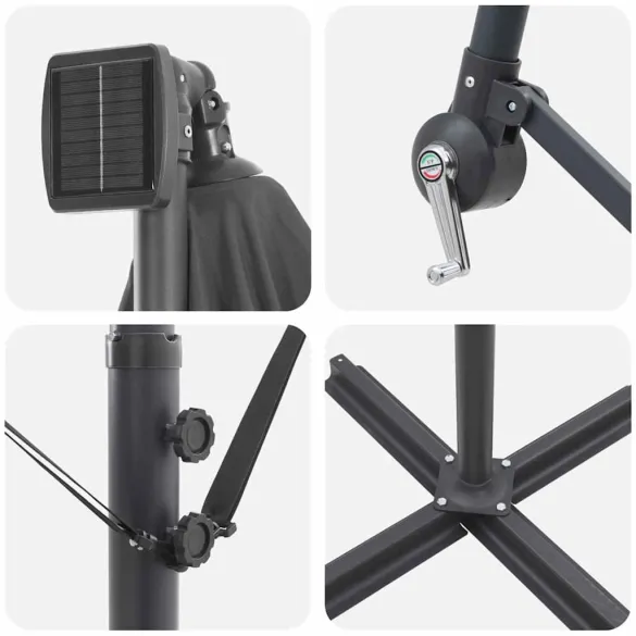 Parasol Banana Antracit cu Blocare Brațe și LED