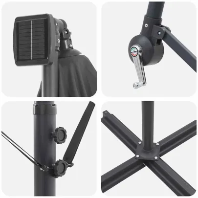 Parasol Banana Antracit cu Blocare Brațe și LED