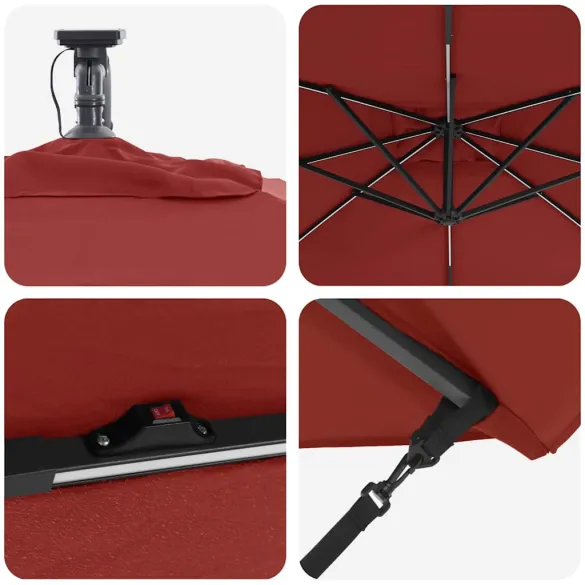 Parasol Banana Terracota cu Blocare Brațe și LED