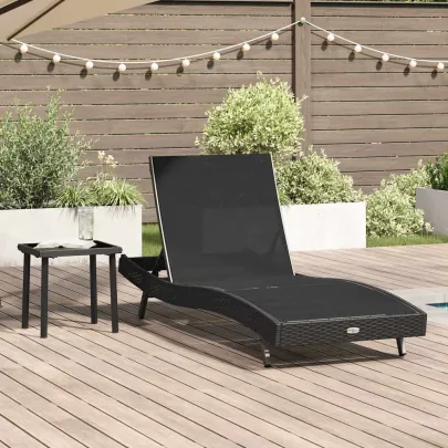 Șezlong cu Masă Rattan Negru - Set Garden Relaxare