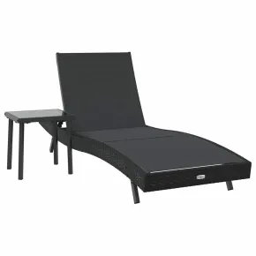 Șezlong cu Masă Rattan Negru - Set Garden Relaxare 2