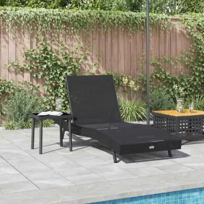 Șezlong cu Masă Rattan Negru - Set Garden Relaxare