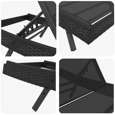 Șezlong cu Masă Rattan Negru - Set Garden Relaxare