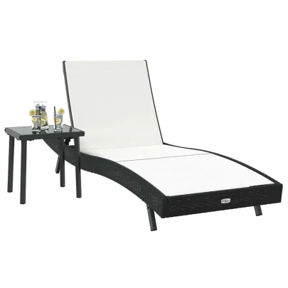 Set Șezlong cu Masă Rattan Poli Negru - Livrare Gratuită