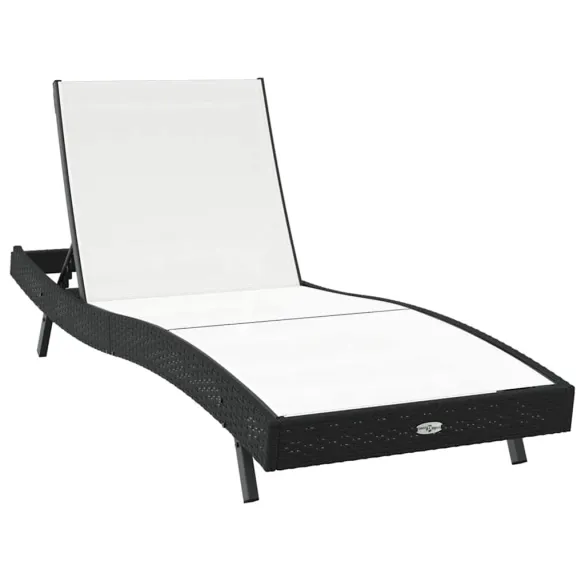Set Șezlong cu Masă Rattan Poli Negru - Livrare Gratuită
