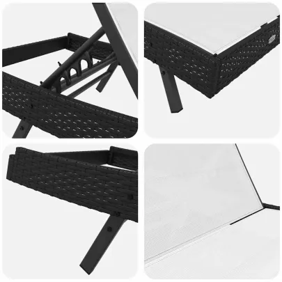 Set Șezlong cu Masă Rattan Poli Negru - Livrare Gratuită