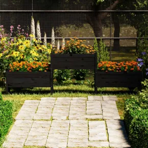 Jardinieră Lemn Masiv de Pin - 245,5 cm - Negru | Livrare Gratuită